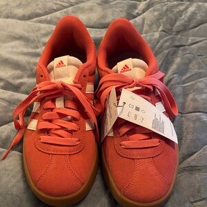 Adidas Bright Coral and White Sneakers